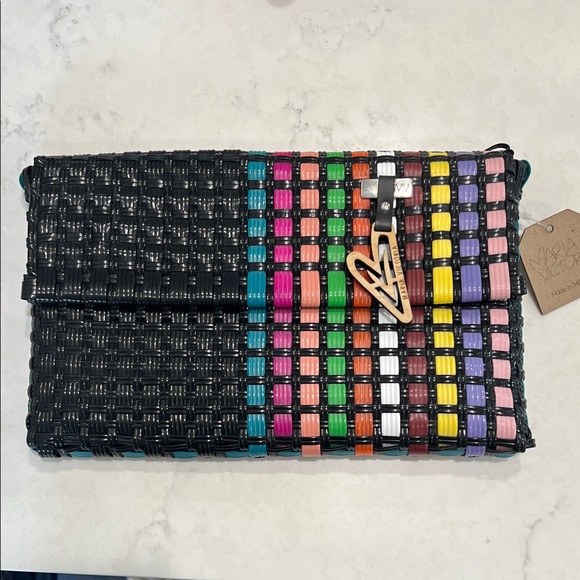 Maria Victoria Colorful Woven Clutch Bag, black, waterproof plastic, nwt - Picture 1 of 8